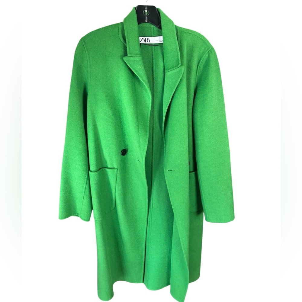 Zara Women's Vibrant Green Wool Long Coat